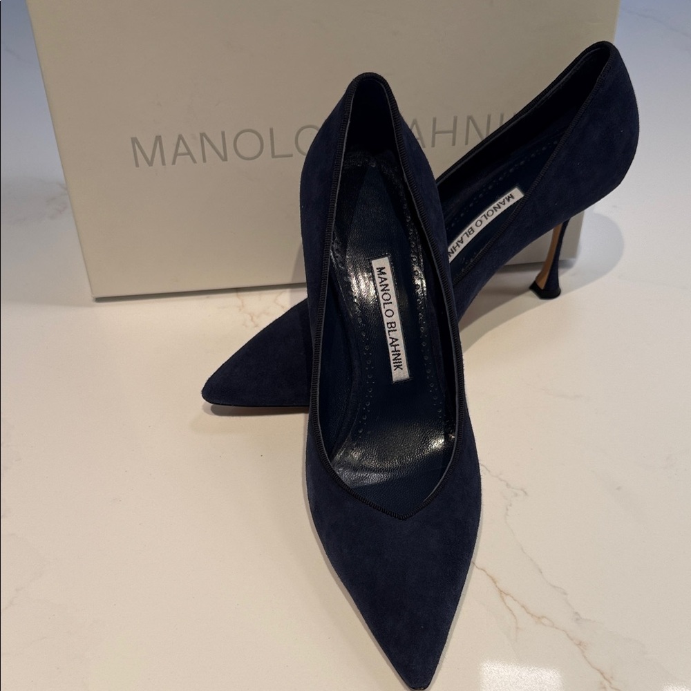 Manolo Blahnik Dark Blue Suede Heels